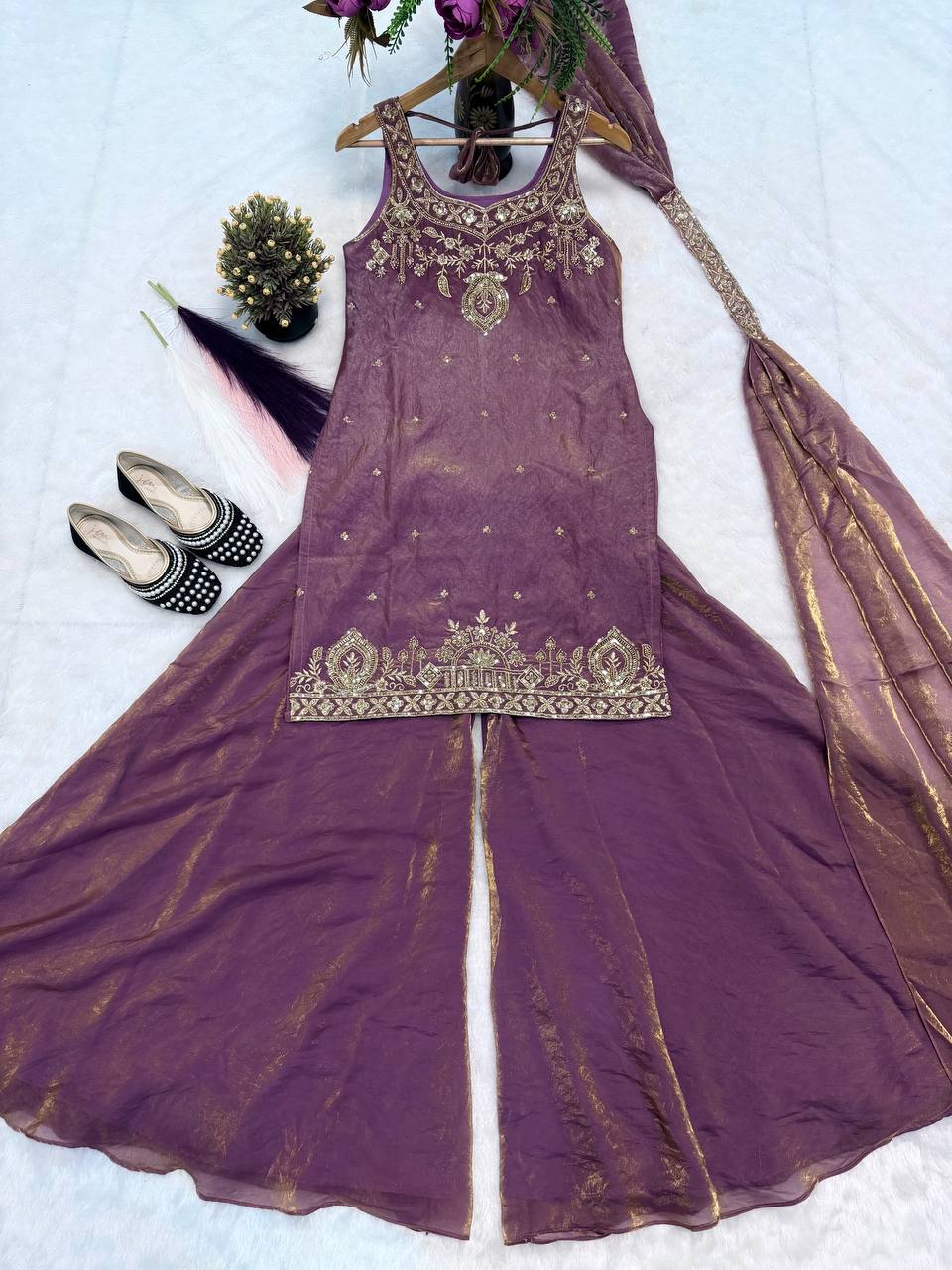 Deep Cyan Heritage Palazzo Set